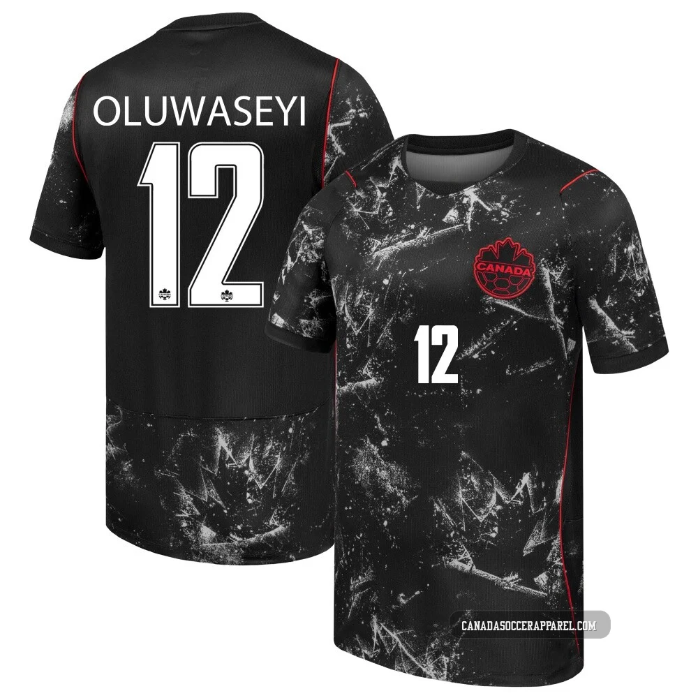 Men's Tani Oluwaseyi Black Replica ＃12 Canada National Team 2026 Away Stadium Soccer Jersey