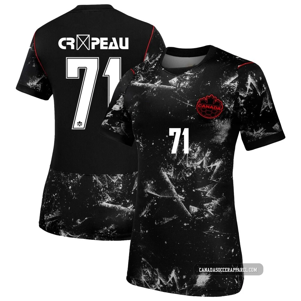 Women's Maxime Crépeau Black Replica ＃71 Canada National Team 2026 Away Stadium Soccer Jersey