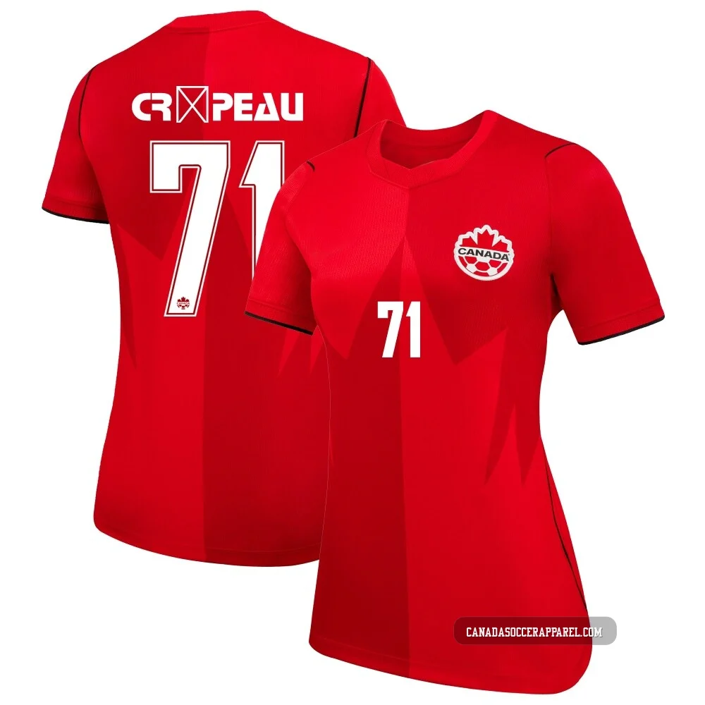 Women's Maxime Crépeau Red Replica ＃71 Canada National Team 2026 Home Stadium Soccer Jersey