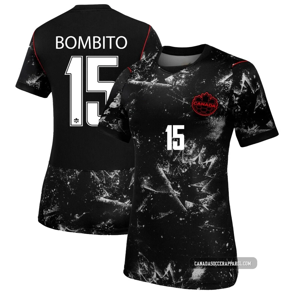 Women's Moïse Bombito Black Replica ＃15 Canada National Team 2026 Away Stadium Soccer Jersey