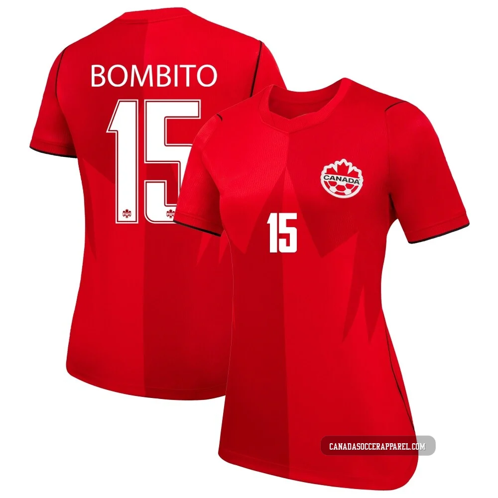 Women's Moïse Bombito Red Replica ＃15 Canada National Team 2026 Home Stadium Soccer Jersey