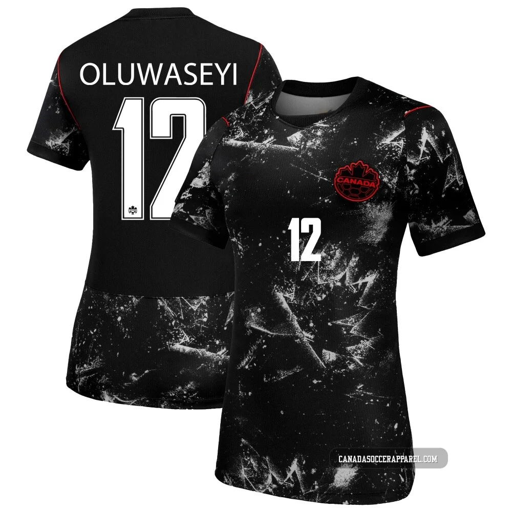 Women's Tani Oluwaseyi Black Replica ＃12 Canada National Team 2026 Away Stadium Soccer Jersey